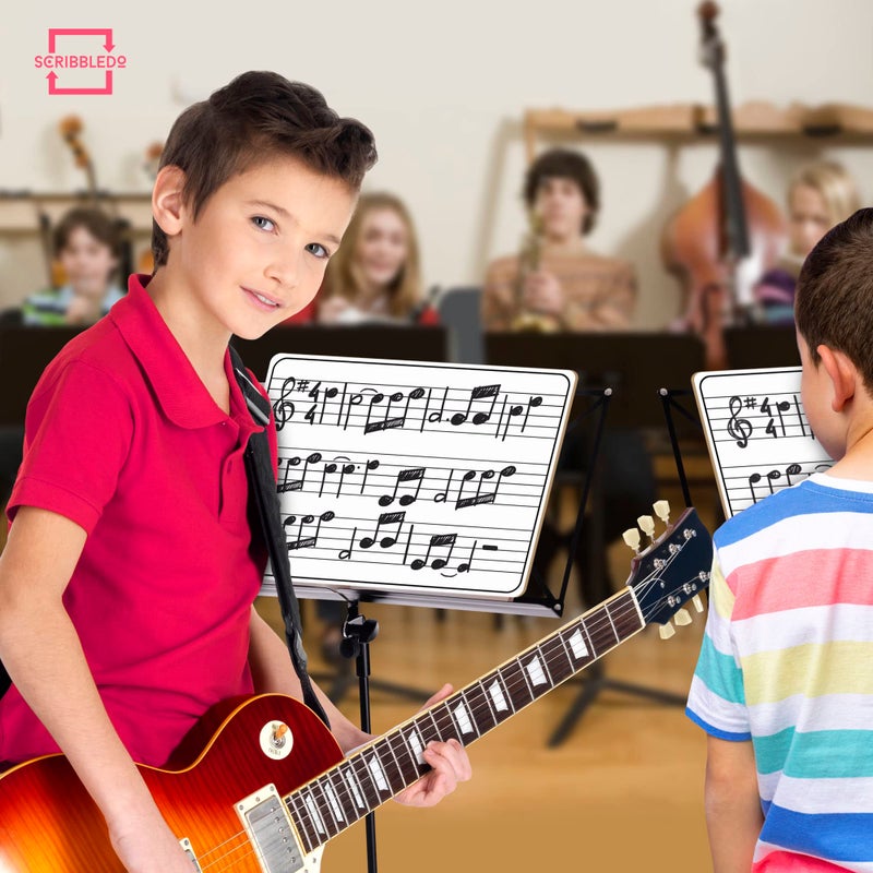 Scribbledo 10 Pack Dry Erase Music Staff Lap White Boards 9"X12" l Write Musical Notes and More Whiteboard (Double Sided) Music Classroom Supplies Must Haves Includes 10 Erasers - Image 5